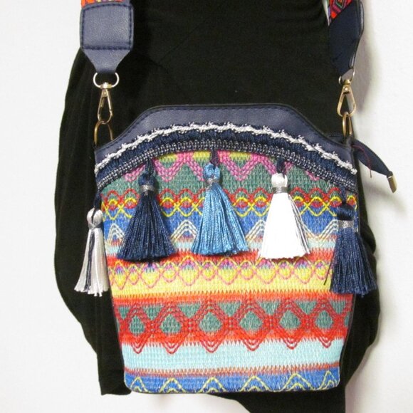Bohemian Multicolor Crossbody Bag with Tassels & Adjustable Strap - Picture 13 of 16